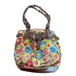 Rosetti Multicolored Handbag Floral Fabric Shoulder Purse Bag Twisted Handle‎